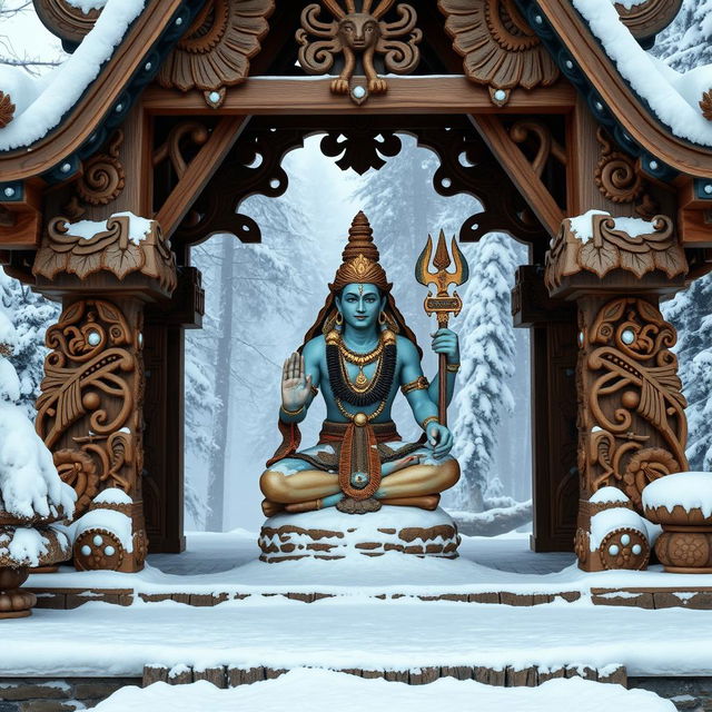 A traditional idol of Lord Shiva, designed in a Canadian style, placed within a Canadian-style temple