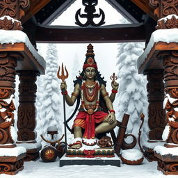 A traditional idol of Lord Shiva, designed in a Canadian style, placed within a Canadian-style temple