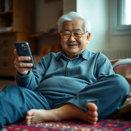 An elderly Korean man, around 65 years old, with a round figure and white hair
