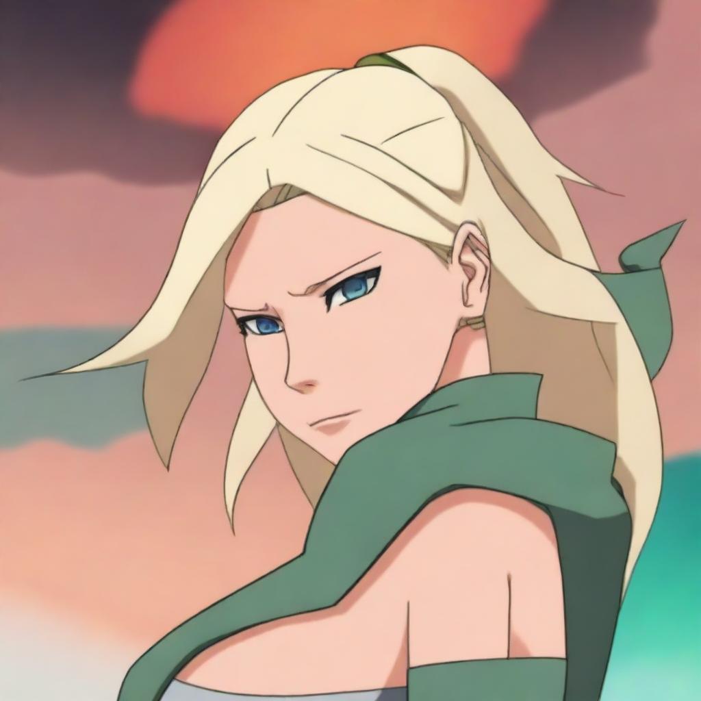 A digital art image in the style of Naruto, featuring Tsunade, a prominent character from the series