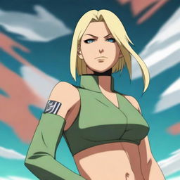 A digital art image in the style of Naruto, featuring Tsunade, a prominent character from the series