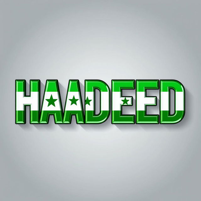 The word "HADEED" styled in bold, artistic typography, filled with the vibrant green colors of the Syrian flag