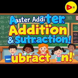 A colorful and engaging YouTube thumbnail for a math tutorial focused on mastering addition and subtraction