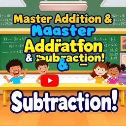 A colorful and engaging YouTube thumbnail for a math tutorial focused on mastering addition and subtraction