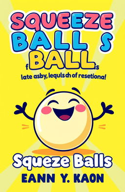 A bright and cheerful cover design featuring an expressive squeeze ball designed in a cartoon style with a happy face, smiling joyfully