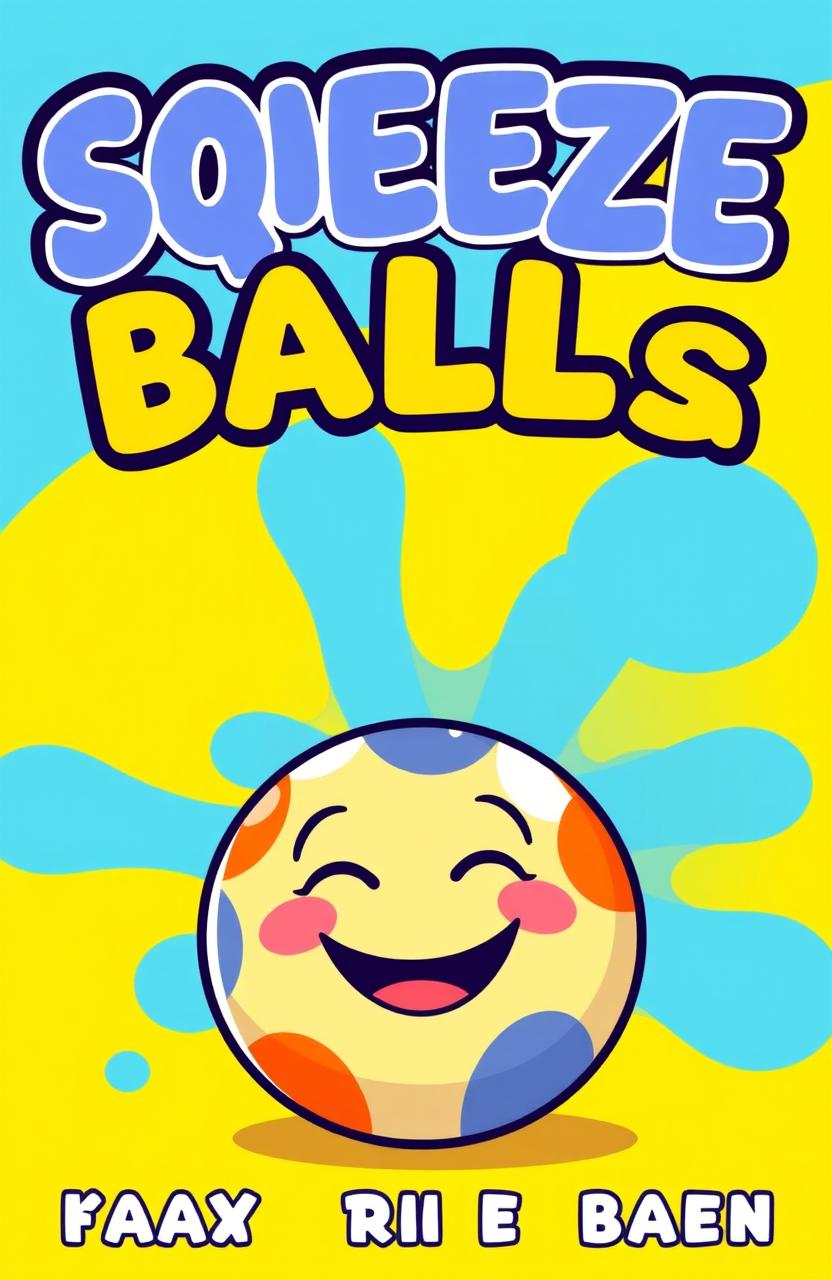 A bright and cheerful cover design featuring an expressive squeeze ball designed in a cartoon style with a happy face, smiling joyfully