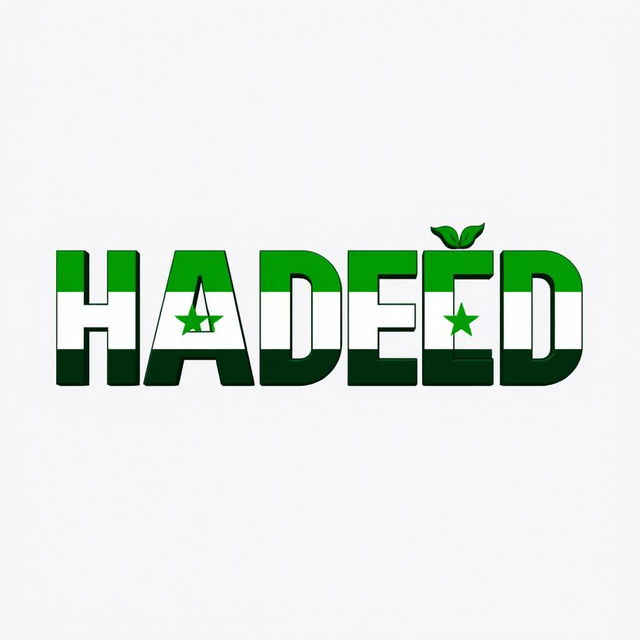 The word 'HADEƎD' prominently displayed and artistically styled using the green colors of the Syrian flag