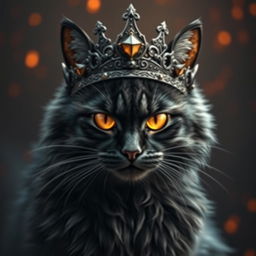 A majestic cat resembling Sauron, wearing a detailed, ornate crown