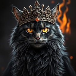 A majestic cat resembling Sauron, wearing a detailed, ornate crown