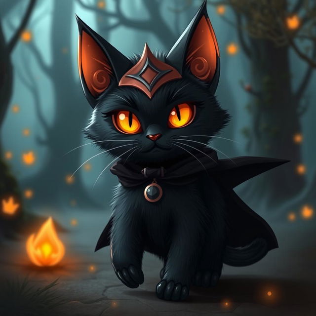 A whimsical, playful cat designed to resemble Sauron from 'The Lord of the Rings