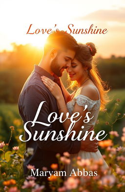 A romantic book cover featuring a couple embracing under the warm glow of sunlight, surrounded by a dreamy, ethereal landscape