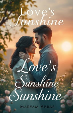 A romantic book cover featuring a couple embracing under the warm glow of sunlight, surrounded by a dreamy, ethereal landscape