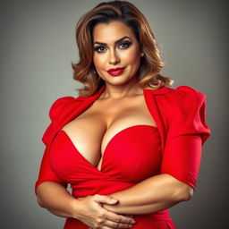 A stunning 40-year-old woman, confidently facing the camera with a provocative expression