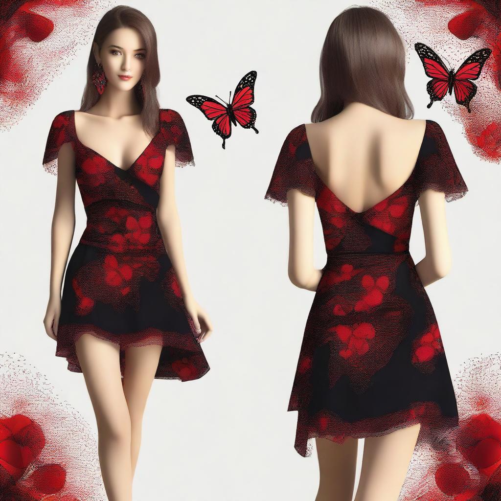 The image is a digital art piece showcasing a unique and fashionable mini wrap dress