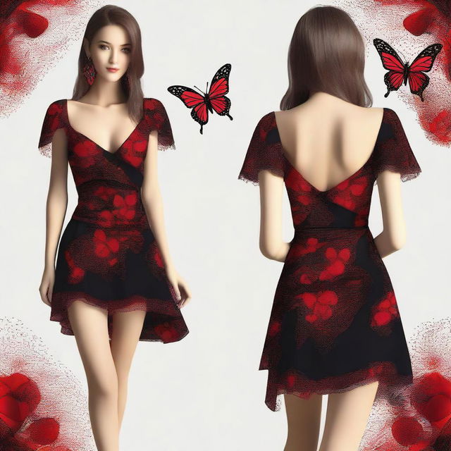 The image is a digital art piece showcasing a unique and fashionable mini wrap dress