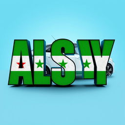 The word 'ALSY' prominently displayed, filled with the vibrant green colors of the Syrian flag, featuring distinct shades of green, white, and black