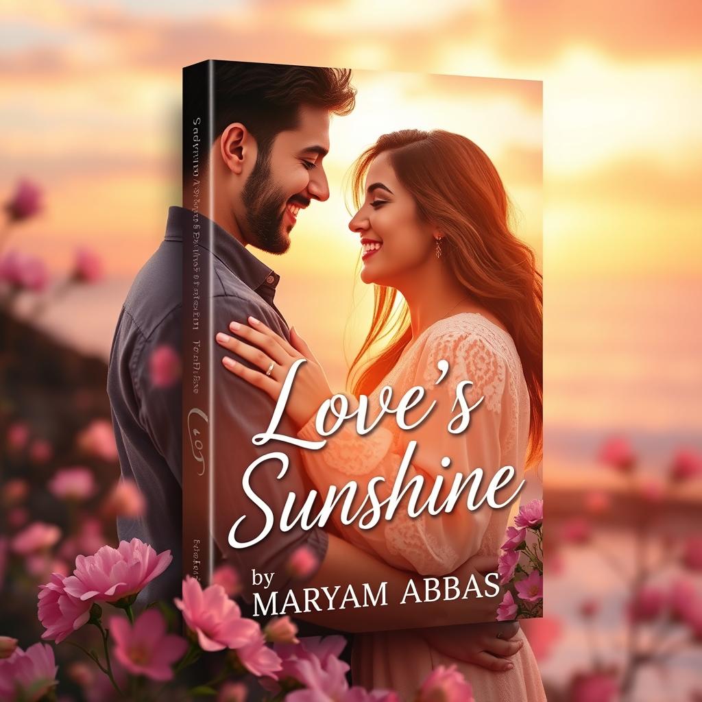 A romantic book cover design featuring a couple in a loving embrace set against a beautiful and warm background that evokes feelings of affection and joy