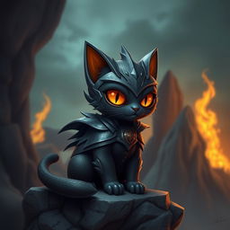 A whimsical creature that combines elements of a cat and Sauron from the Lord of the Rings