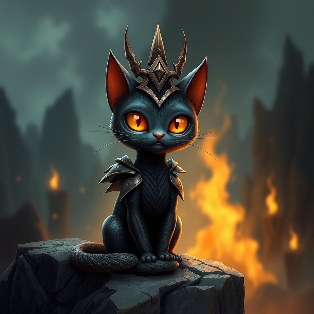 A whimsical creature that combines elements of a cat and Sauron from the Lord of the Rings