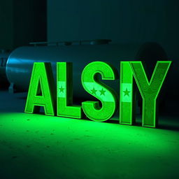 The word 'ALSY' styled in bold letters filled with the vibrant green colors of the Syrian flag, featuring intricate designs to reflect its cultural significance