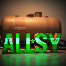 The word 'ALSY' styled in bold letters filled with the vibrant green colors of the Syrian flag, featuring intricate designs to reflect its cultural significance