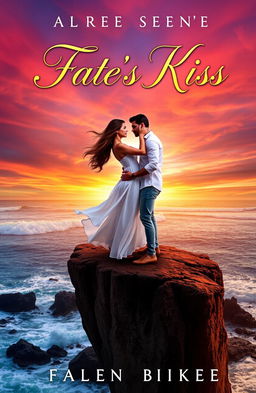 An enchanting romance book cover titled 'Fate's Kiss'