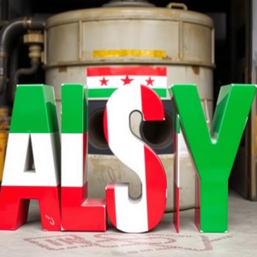 The word 'ALSY' prominently displayed, colored in vibrant green, white, and red stripes inspired by the Syrian flag