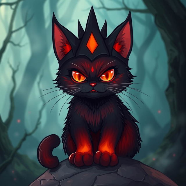 A whimsical and playful interpretation of a cat styled like Sauron from 'The Lord of the Rings