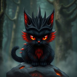 A whimsical and playful interpretation of a cat styled like Sauron from 'The Lord of the Rings