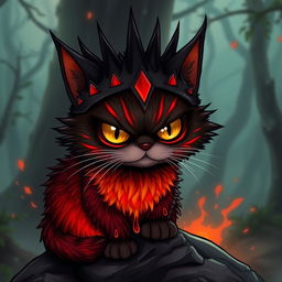 A whimsical and playful interpretation of a cat styled like Sauron from 'The Lord of the Rings