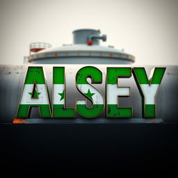 The word 'ALSEY' prominently displayed, designed with the vibrant green colors of the Syrian flag, featuring artistic lettering