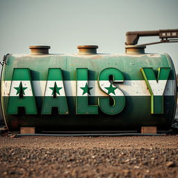 The word 'A L S Y' prominently displayed in bold, dynamic lettering, colored with the vibrant green hues of the Syrian flag