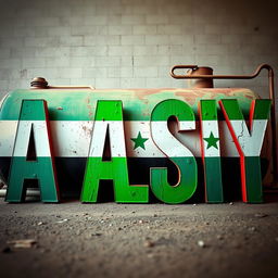 The word 'A L S Y' prominently displayed in bold, dynamic lettering, colored with the vibrant green hues of the Syrian flag