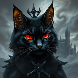 A realistic depiction of a cat inspired by the character Sauron from the Lord of the Rings