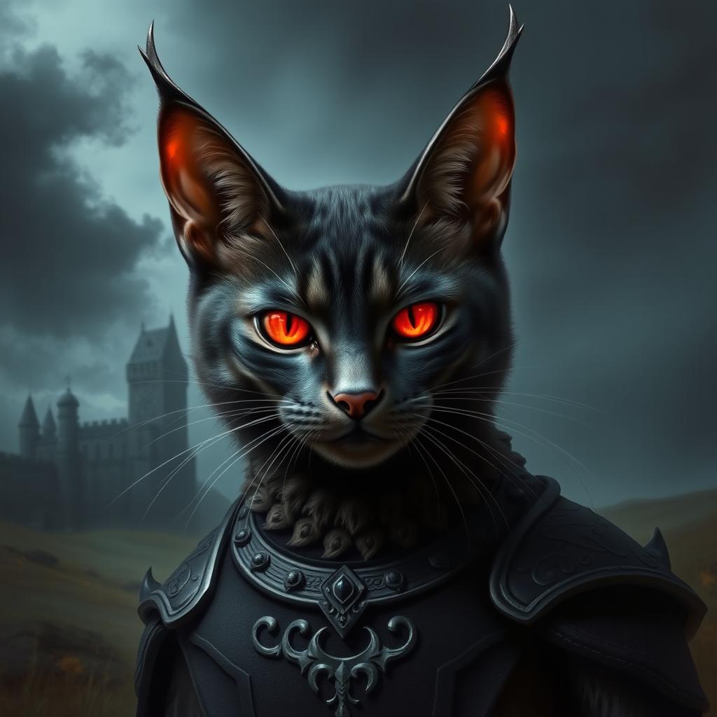 A realistic depiction of a cat inspired by the character Sauron from the Lord of the Rings