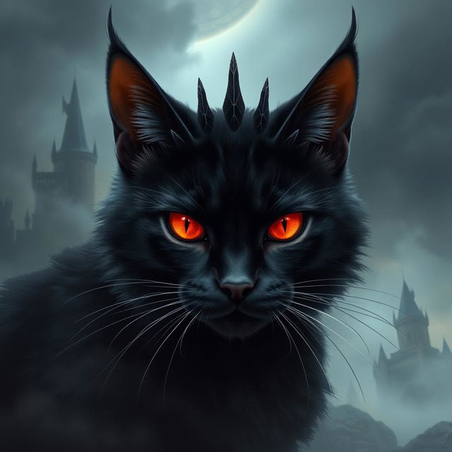 A realistic depiction of a cat inspired by the character Sauron from the Lord of the Rings