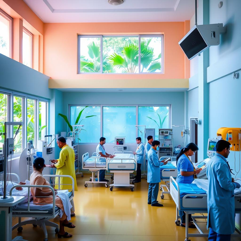 A serene scene set within a Government Hospital in Kerala, India