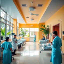 A serene scene set within a Government Hospital in Kerala, India