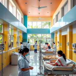 A serene scene set within a Government Hospital in Kerala, India