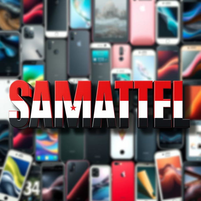 The word 'SAMATEL' styled in bold letters, beautifully colored with the red, white, and black of the Syrian flag, placed prominently in the foreground