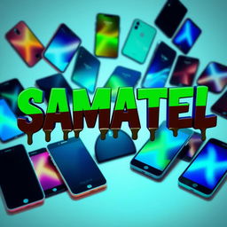 The word 'SAMATEL' designed in bold, modern typography, emphasized with the green colors of the Syrian flag, featuring a dripping paint effect