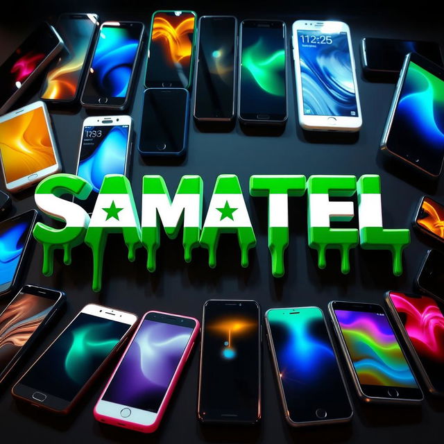 The word 'SAMATEL' designed in bold, modern typography, emphasized with the green colors of the Syrian flag, featuring a dripping paint effect