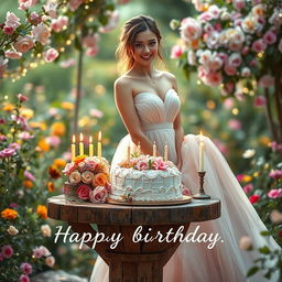 A romantic scene featuring an elegant woman with an enchanting smile, exuding charm and grace