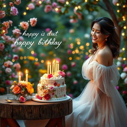 A romantic scene featuring an elegant woman with an enchanting smile, exuding charm and grace