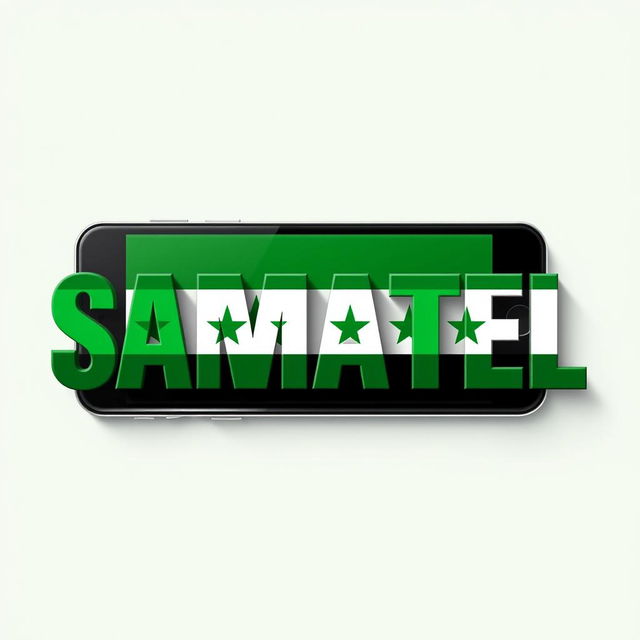 The word 'SAMATEL' designed with the colors of the green Syrian flag, featuring bold green, white, and black stripes
