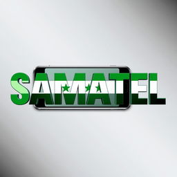 The word 'SAMATEL' designed with the colors of the green Syrian flag, featuring bold green, white, and black stripes