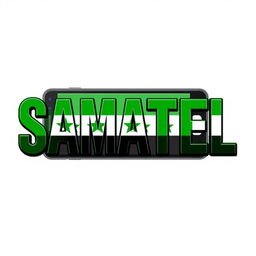 The word 'SAMATEL' designed with the colors of the green Syrian flag, featuring bold green, white, and black stripes