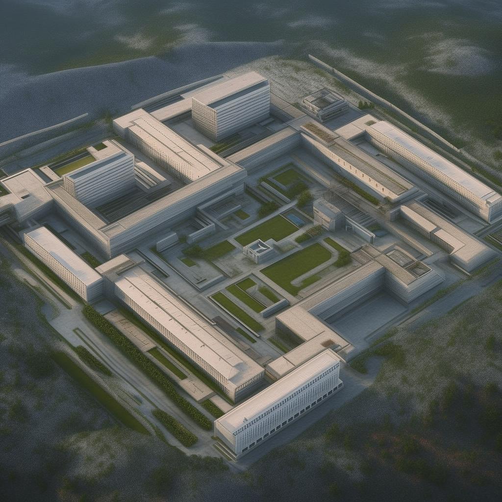 aerial view futuristic maximum-security penitentiary based on https://files.dreamhome.software/files/static/36926