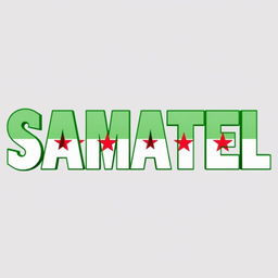 The word "SAMATEL" beautifully stylized, filled with the vibrant green of the Syrian flag