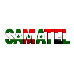 The word "SAMATEL" beautifully stylized, filled with the vibrant green of the Syrian flag